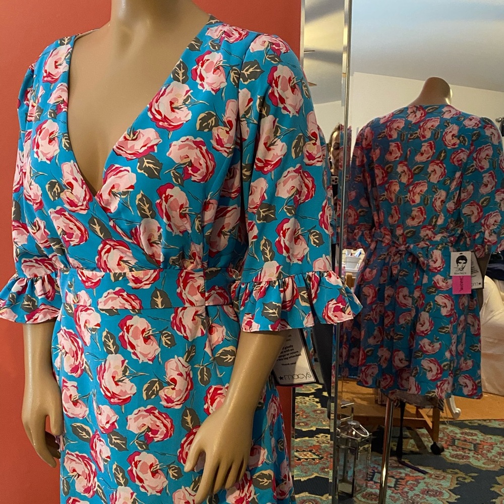 Betsey Johnson Turquoise Floral Wrap Midi Dress